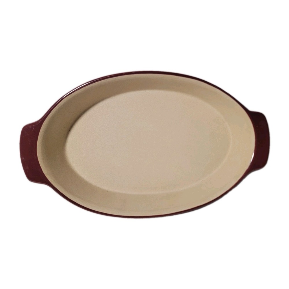 Pampered Chef Stoneware Oval Baker Casserole Cranberry Roaster Dish USA 16"